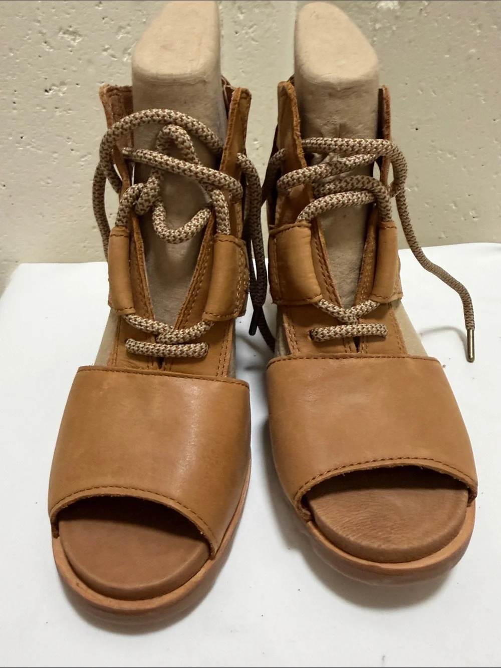 Sorel Caramel Lace-Up Open-Toe Wedge Sandals